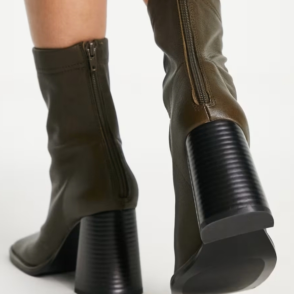 Mango leather heeled ankle boots in khaki Size 36/6 - Picture 3 of 9